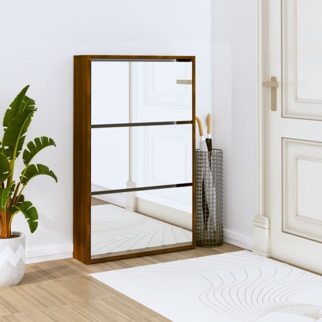 Berkfield Home Shoe Cabinet with Mirror 3-Layer Brown Oak 63x17x102.5 cm - image 1