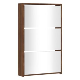 Berkfield Home Shoe Cabinet with Mirror 3-Layer Brown Oak 63x17x102.5 cm - thumbnail 3