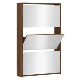 Berkfield Home Shoe Cabinet with Mirror 3-Layer Brown Oak 63x17x102.5 cm - thumbnail 2
