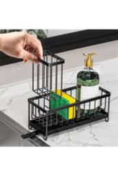 Living and Home Steel Kitchen Sink Caddy Organizer Rack with Drain Tray in Black - thumbnail 5