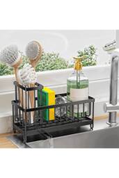 Living and Home Steel Kitchen Sink Caddy Organizer Rack with Drain Tray in Black