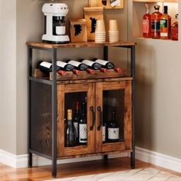 KORVIXA Rustic Wooden Wine Goblet Rack Kitchen Wine Storage Cabinet in Brown - Size: 100 cm x 100 cm - thumbnail 4