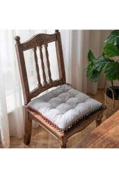 Living and Home Bohemian Style Tufted Square Chair Cushion with Tassels in Grey - Size: 40 cm x 40 cm - thumbnail 3