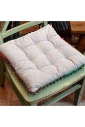 Living and Home Bohemian Style Tufted Square Chair Cushion with Tassels in Grey - Size: 40 cm x 40 cm - thumbnail 1