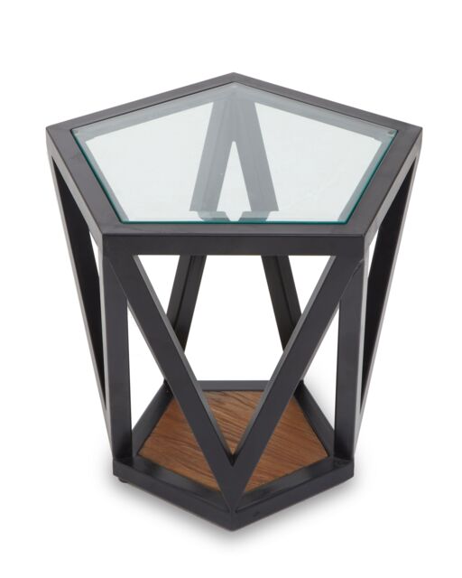 Orsina Pentagon Glass Side Table, Black Geometric Frame With Clear Pentagonal Glass Top, End Table - image 1