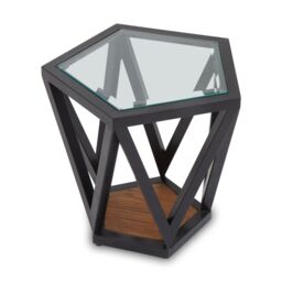Orsina Pentagon Glass Side Table, Black Geometric Frame With Clear Pentagonal Glass Top, End Table - thumbnail 3