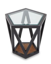 Orsina Pentagon Glass Side Table, Black Geometric Frame With Clear Pentagonal Glass Top, End Table - thumbnail 1