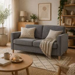 Wyld Haus Loveka Grey Compact 2 Seater Loveseat with Wooden Legs