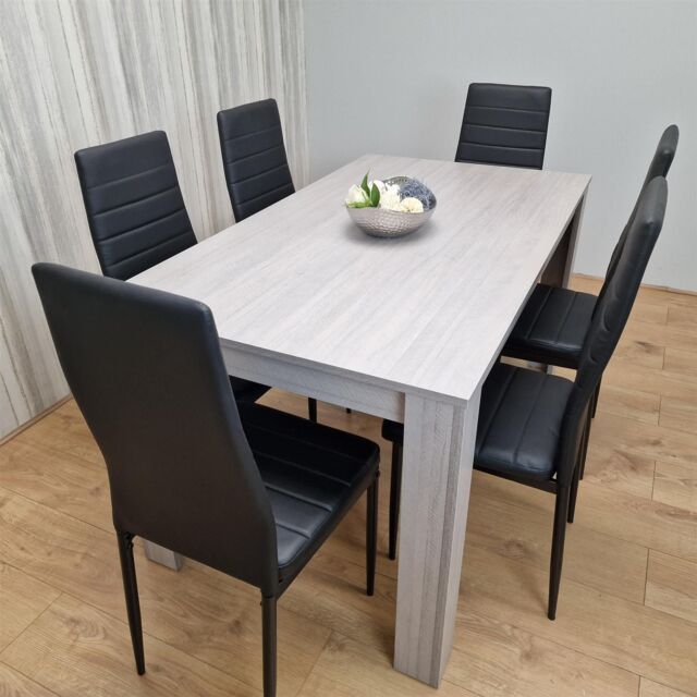KOSY KOALA Modern Grey Rectangle Dining Table Set With 6 Black Chairs Dining Room Furniture Set in Brown - image 1