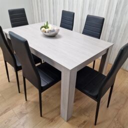 KOSY KOALA Modern Grey Rectangle Dining Table Set With 6 Black Chairs Dining Room Furniture Set in Brown - thumbnail 5