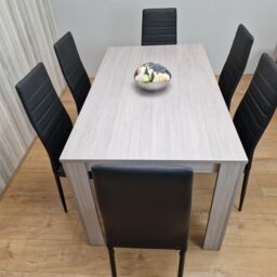 KOSY KOALA Modern Grey Rectangle Dining Table Set With 6 Black Chairs Dining Room Furniture Set in Brown - thumbnail 3