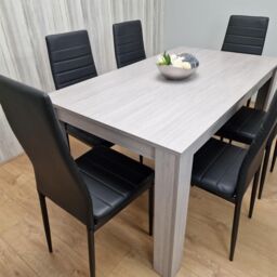 KOSY KOALA Modern Grey Rectangle Dining Table Set With 6 Black Chairs Dining Room Furniture Set in Brown - thumbnail 4