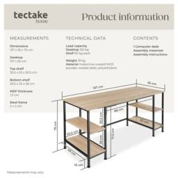 tectake Desk Stoke - 2 Side Shelves With 2 Storage Compartments Each in Light Oak - thumbnail 6
