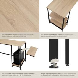 tectake Desk Stoke - 2 Side Shelves With 2 Storage Compartments Each in Light Oak - thumbnail 4