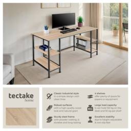 tectake Desk Stoke - 2 Side Shelves With 2 Storage Compartments Each in Light Oak - thumbnail 2