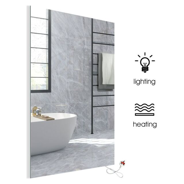 ENER-J Bathroom Mirror Heater 450W Infrared Heating LED Light Wall Mounted IP54 Demister Style 600x800mm UK Plug in White - image 1