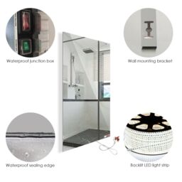 ENER-J Bathroom Mirror Heater 450W Infrared Heating LED Light Wall Mounted IP54 Demister Style 600x800mm UK Plug in White - thumbnail 3