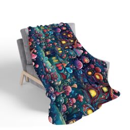 Warren Reed - Designer Whimsical Gingerbread House Pattern Sherpa Blanket in Blue - Size: Large - thumbnail 2