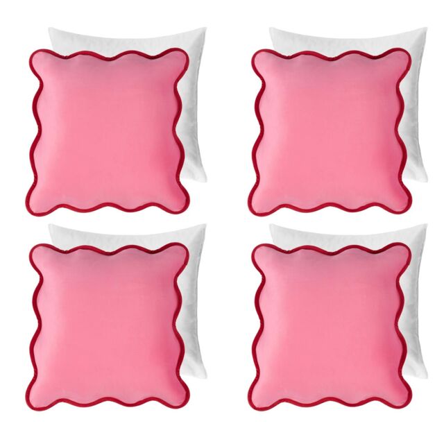 OHS 4 Pack Matte Velvet Scallop Edge Filled Cushion Covers Home Decor Set in Pink - Size: 45 cm x 45 cm - image 1