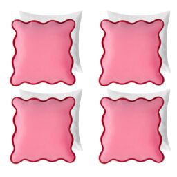 OHS 4 Pack Matte Velvet Scallop Edge Filled Cushion Covers Home Decor Set in Pink - Size: 45 cm x 45 cm