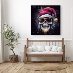 "Warren Reed - Designer Happy Santa Skull Splashart Canvas - Size: W30"" x H30""" - thumbnail 1