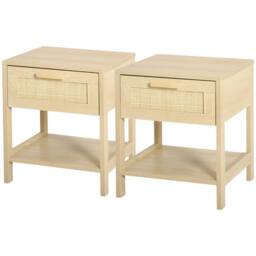FURNOS 2PC Bedside Night Tables With Rattan Drawer & Shelf in Brown - thumbnail 6