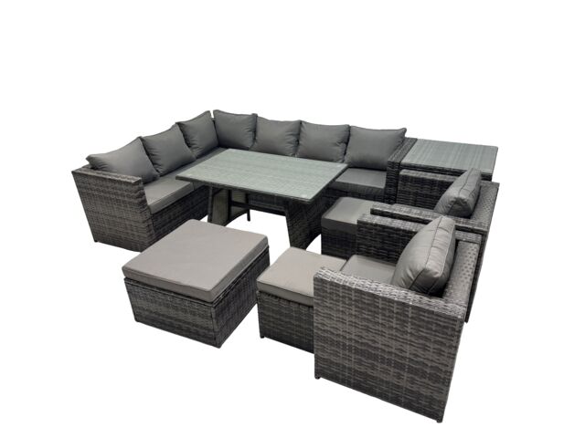 Fimous 11-seater Outdoor PE Rattan Sofa Set with with 3 Stools Side Table in Dark Grey - image 1