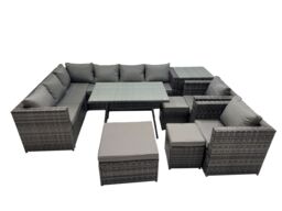 Fimous 11-seater Outdoor PE Rattan Sofa Set with with 3 Stools Side Table in Dark Grey - thumbnail 2