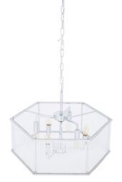 Orsina 6 Light Hexagonal Chrome Pendant Light, Adjustable Aluminium Chain Ceiling Fixture, Ribbed Glass Rods in Silver - thumbnail 4