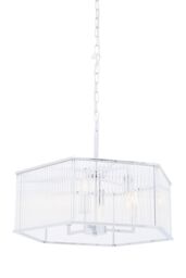Orsina 6 Light Hexagonal Chrome Pendant Light, Adjustable Aluminium Chain Ceiling Fixture, Ribbed Glass Rods in Silver - thumbnail 5