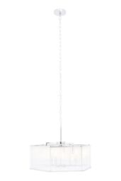 Orsina 6 Light Hexagonal Chrome Pendant Light, Adjustable Aluminium Chain Ceiling Fixture, Ribbed Glass Rods in Silver - thumbnail 2
