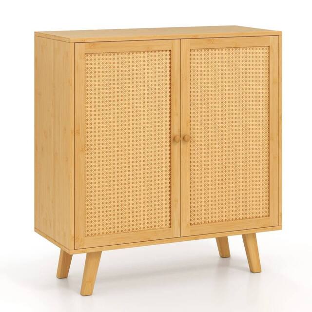 VOGREX Natural Freestanding Coffee Bar Cabinet Kitchen Storage Cupboard in Beige - image 1