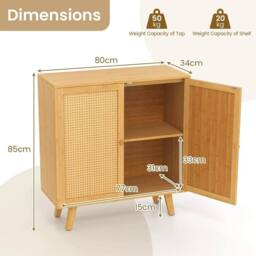 VOGREX Natural Freestanding Coffee Bar Cabinet Kitchen Storage Cupboard in Beige - thumbnail 2