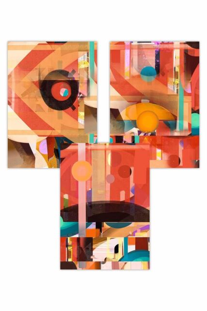 ARTZE Set of 3 Geometric Modern Abstract in Orange Art Posters - Size: W50 cm x H70 cm - image 1