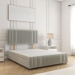 "BSSPOKE Rosie Plush Velvet Divan Bed Set 24"" Headboard & 4Drawers No Mattress in Silver - Size: Super King" - thumbnail 1