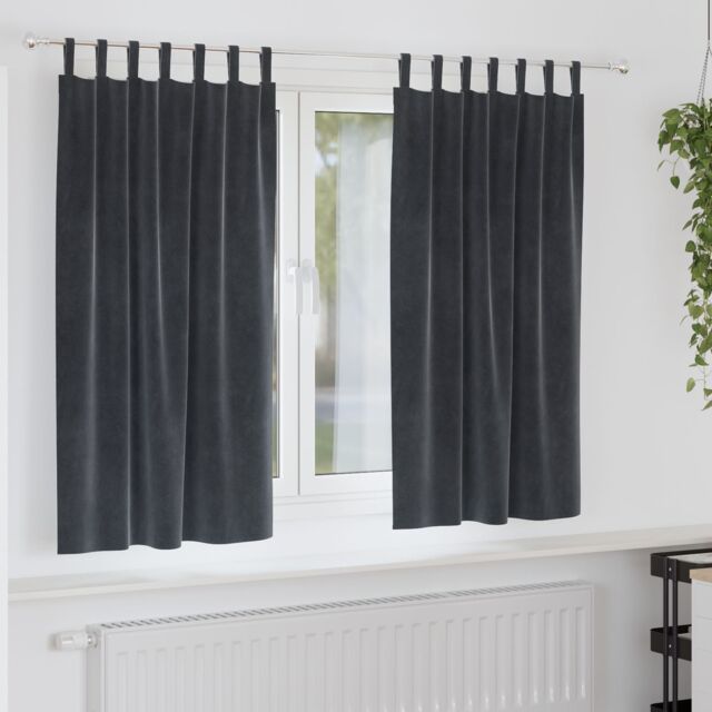 Berkfield Home Blackout Curtains with Hanging Loops 2 pcs Dark Grey Velvet - image 1