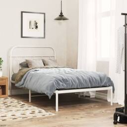 Berkfield Home Metal Bed Frame without Mattress with Headboard White 100x190cm - Size: 100x190 cm - thumbnail 2