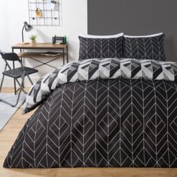 OHS Geo Duvet Cover Bedding Set Pillowcase Reversible Quilt Soft Chevron in Light Grey - Size: Double - thumbnail 4