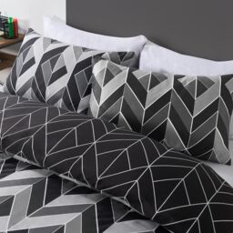 OHS Geo Duvet Cover Bedding Set Pillowcase Reversible Quilt Soft Chevron in Light Grey - Size: Double - thumbnail 2