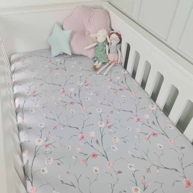 Minky Myles Women's Baby Fitted Cot Bed Sheet. Cotton Floral Sage Green Cotbed Nursery Sheet. Crease Free Baby Bedding Crib Sheets in Light Khaki - image 1