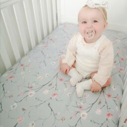 Minky Myles Women's Baby Fitted Cot Bed Sheet. Cotton Floral Sage Green Cotbed Nursery Sheet. Crease Free Baby Bedding Crib Sheets in Light Khaki - thumbnail 4