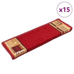 Berkfield Home Stair Mats Self-adhesive 15 pcs 65x21x4 cm Red - Size: Medium - thumbnail 1