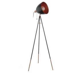 Loops Tripod Floor Lamp Light Black & Copper Shade 1 x 60W E27 Bulb Standard - thumbnail 1