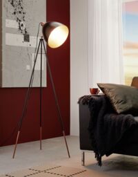 Loops Tripod Floor Lamp Light Black & Copper Shade 1 x 60W E27 Bulb Standard - thumbnail 3