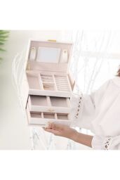 H&O Direct PU Leather Jewellery Box with Mechanism Key Lock in White - thumbnail 5