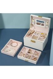 H&O Direct PU Leather Jewellery Box with Mechanism Key Lock in White - thumbnail 4