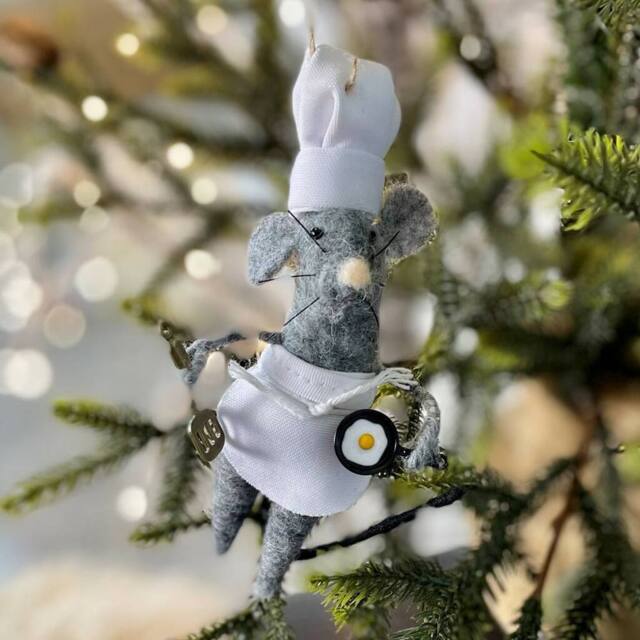 The Alphabet Gift Shop Felt Ratatouille Chef Mouse Decoration in Grey