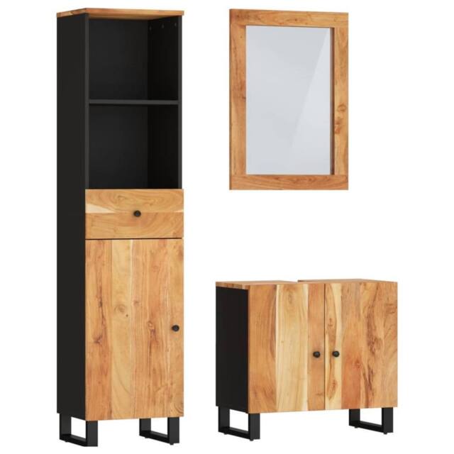 Berkfield Home 3 Piece Bathroom Furniture Set Solid Wood Acacia in Brown