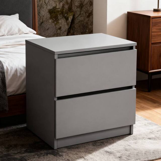 Ventryn Grey Wooden Bedside Table with 2 Drawers Nightstand Bedroom Storage - image 1