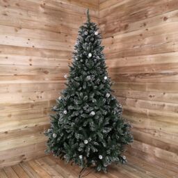 Samuel Alexander 8ft (2.4m) Tall Rocky Mountain Pine Christmas Tree with 1769 Snow Tipped Branches & Pinecones in Green - thumbnail 1